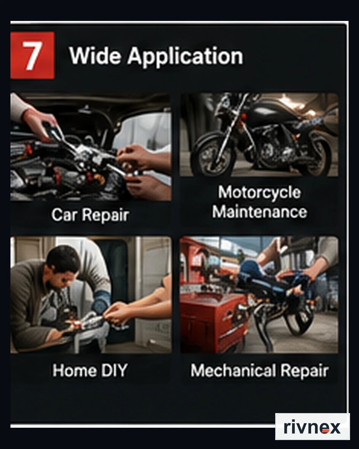 Automotive, motorcycle, home DIY and mechanical repair uses