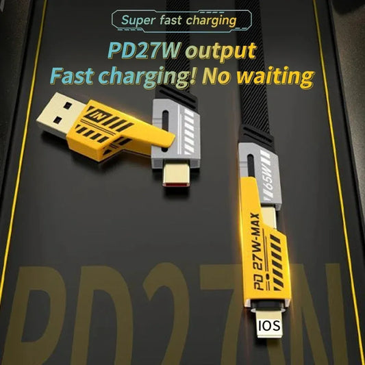 4in1 Type C to Type C 65W Mecha Style Fast Charging Cable for iPhone/Android